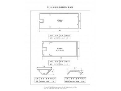 Cross-sectional Diagram of Profiles of 180 Series Glass Curtain Walls