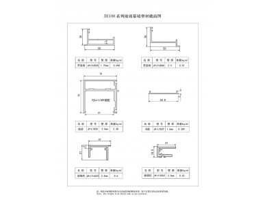 Cross-sectional Diagram of Profiles of 180 Series Glass Curtain Walls